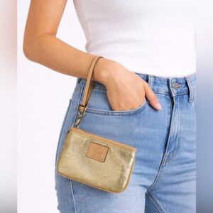 COACH Gold Metallic Wristlet with Tan Trim